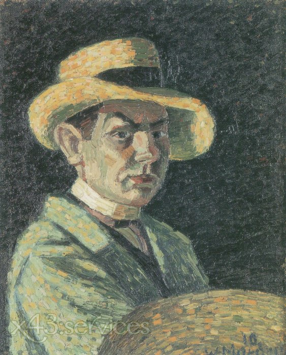 Wilhelm Morgner - Selbstportrait III Strohhut mit Palette - Self Portrait III Straw hat with pallet - zum Schließen ins Bild klicken